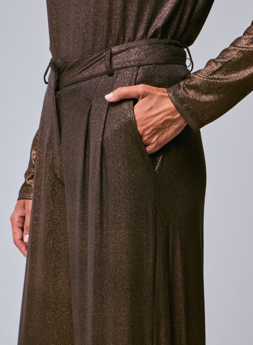 Brown Viscose/Elastane Pants - MAJESTIC FILATURES