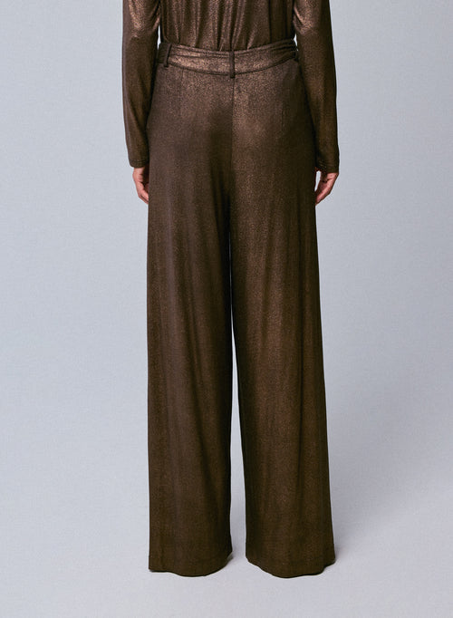Brown Viscose/Elastane Pants - MAJESTIC FILATURES