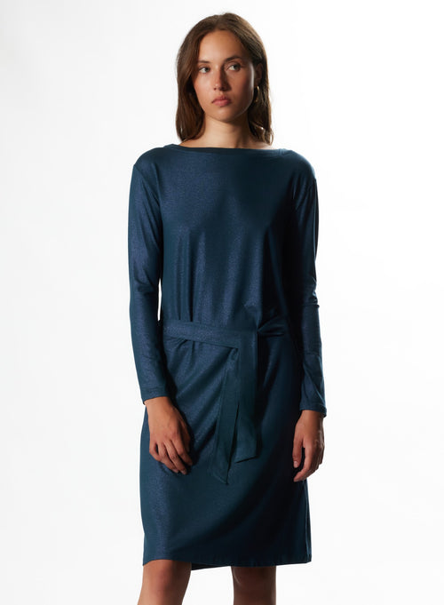 Langärmeliges Kleid mit U-Boot-Ausschnitt aus Viskose und Elasthan - MAJESTIC FILATURES