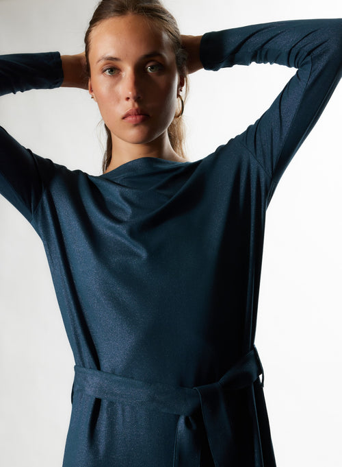 Langärmeliges Kleid mit U-Boot-Ausschnitt aus Viskose und Elasthan - MAJESTIC FILATURES