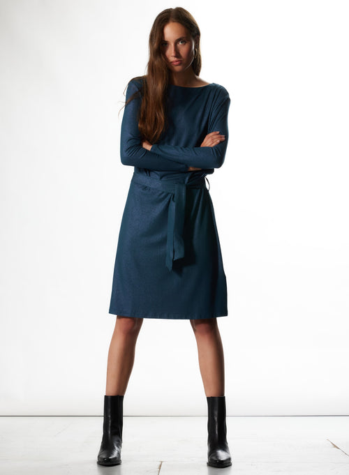 Langärmeliges Kleid mit U-Boot-Ausschnitt aus Viskose und Elasthan - MAJESTIC FILATURES