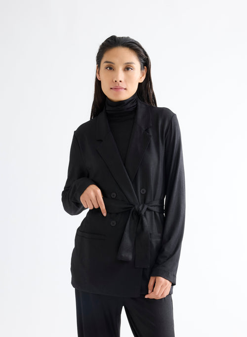 Veste Noir Manches Longues en Viscose et Élasthanne - MAJESTIC FILATURES