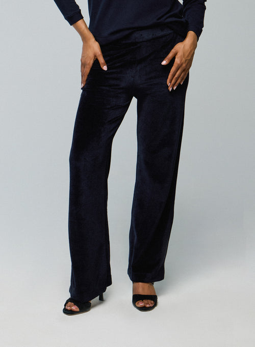 Pantalón recto de terciopelo azul marino - MAJESTIC FILATURES