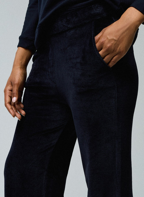 Pantalón recto de terciopelo azul marino - MAJESTIC FILATURES