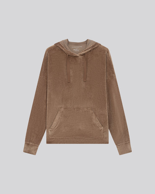 Beigefarbenes Kapuzensweatshirt mit langen Ärmeln aus Baumwolle / Modal / Elasthan - MAJESTIC FILATURES