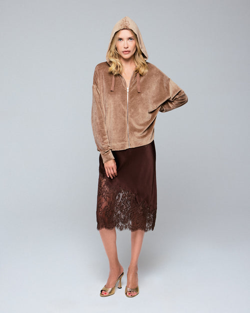 Beige hooded sweatshirt with long sleeves in cotton / modal / elastane - MAJESTIC FILATURES