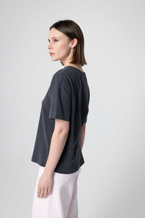 T-shirt Noir Col Rond Manches Courtes en Coton / Elasthanne - MAJESTIC FILATURES