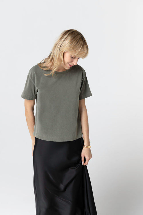 T-shirt Vert Foncé Col Rond Manches Courtes en Coton / Elasthanne - MAJESTIC FILATURES