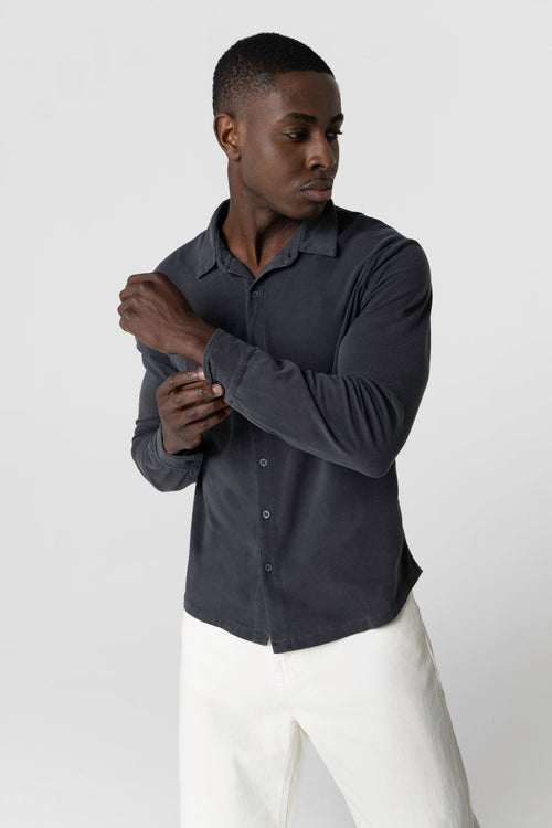 Chemise Noire HD Manches Longues en Coton organique / Elasthanne - MAJESTIC FILATURES