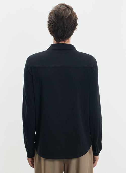 Camisa Negra de Manga Larga en Algodón Orgánico / Elastano - MAJESTIC FILATURES