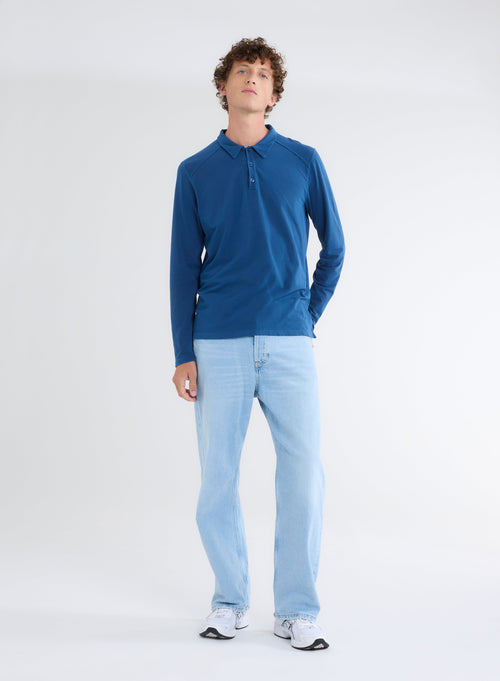 Blue Long Sleeve Polo Shirt - MAJESTIC FILATURES