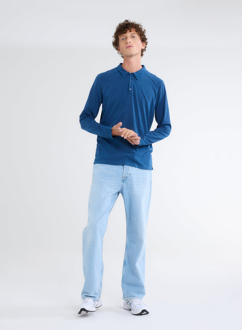 Blue Long Sleeve Polo Shirt - MAJESTIC FILATURES