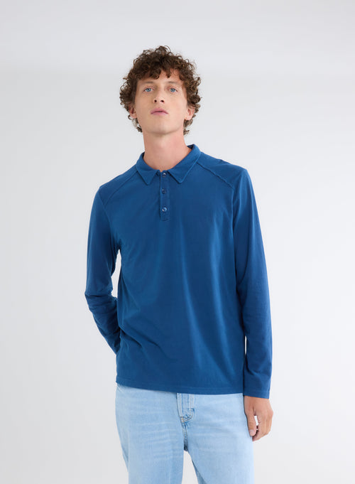 Blue Long Sleeve Polo Shirt - MAJESTIC FILATURES