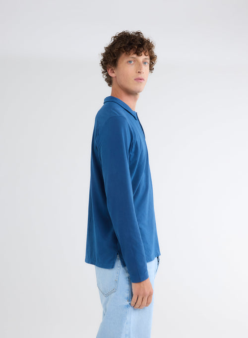 Blue Long Sleeve Polo Shirt - MAJESTIC FILATURES