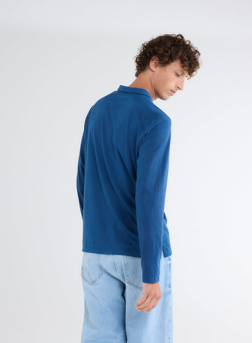 Blue Long Sleeve Polo Shirt - MAJESTIC FILATURES