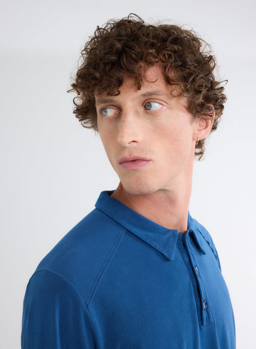 Blue Long Sleeve Polo Shirt - MAJESTIC FILATURES