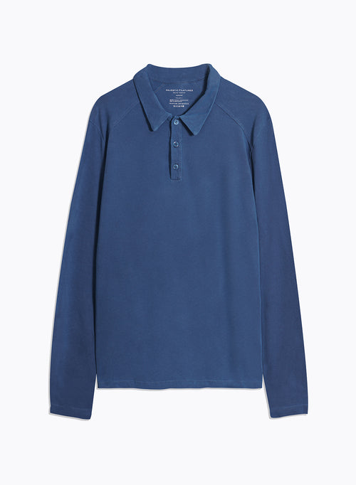 Blue Long Sleeve Polo Shirt - MAJESTIC FILATURES