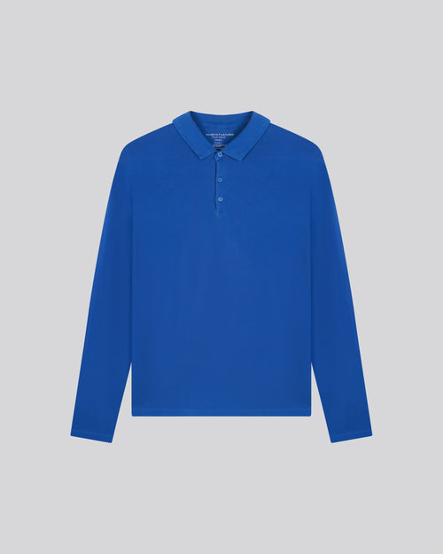 Blaues Poloshirt Langärmeliges Poloshirt aus Baumwolle / Elasthan - MAJESTIC FILATURES