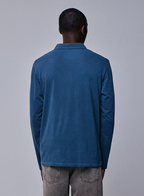 Blaues Poloshirt Langärmeliges Poloshirt aus Baumwolle / Elasthan - MAJESTIC FILATURES