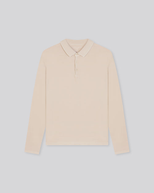Beige Poloshirt Langärmeliges Poloshirt aus Baumwolle / Elasthan - MAJESTIC FILATURES