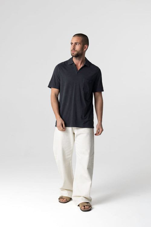 Polo Noir Manches Courtes en Coton organique / Elasthanne - MAJESTIC FILATURES