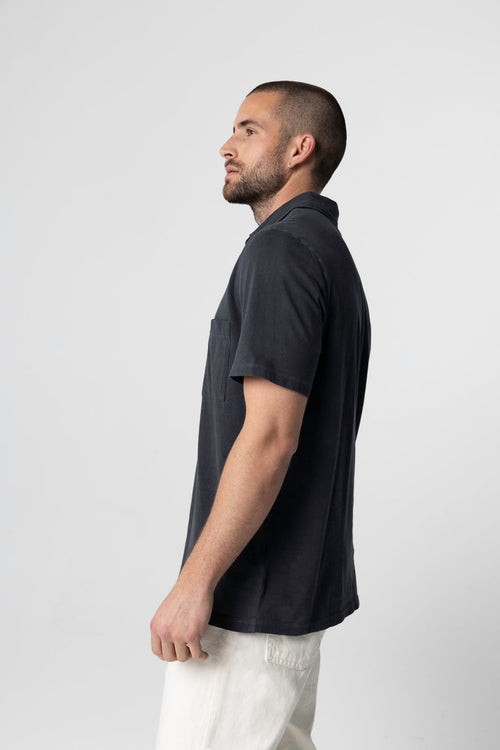 Polo Noir Manches Courtes en Coton organique / Elasthanne - MAJESTIC FILATURES