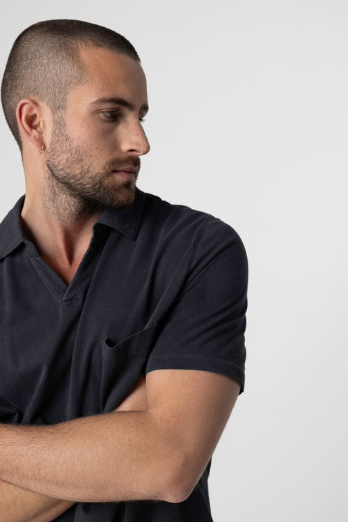 Polo Noir Manches Courtes en Coton organique / Elasthanne - MAJESTIC FILATURES