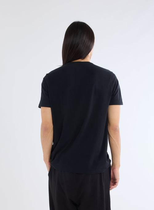 T-shirt Noir Harold col rond manches courtes en Coton organique et Elasthanne - MAJESTIC FILATURES