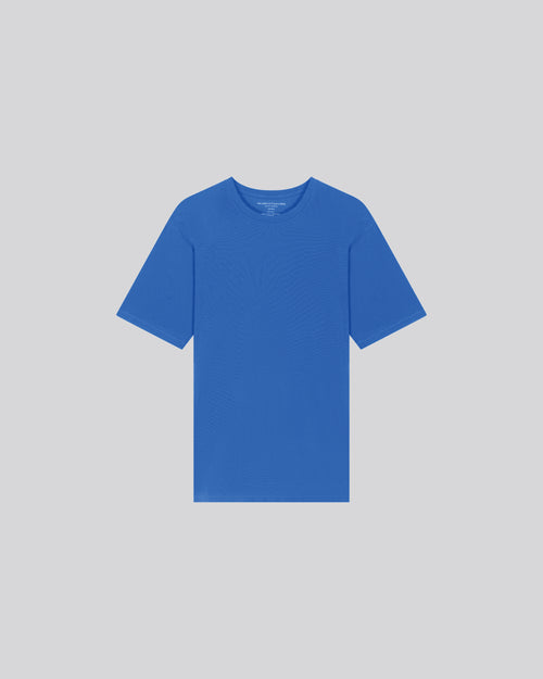 Blue Round Neck Short Sleeve T-shirt in Organic Cotton / Elastane - MAJESTIC FILATURES