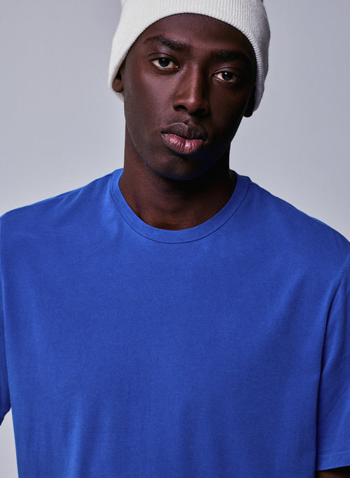 Blue Round Neck Short Sleeve T-shirt in Organic Cotton / Elastane - MAJESTIC FILATURES