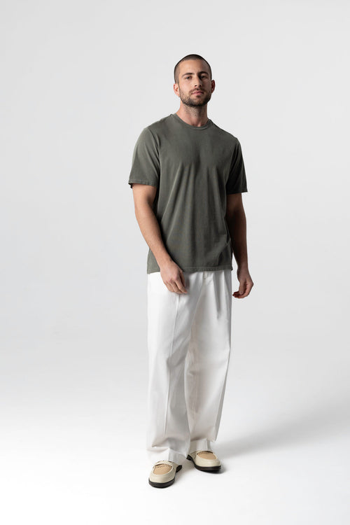 T-Shirt mit Rundhalsausschnitt und kurzen Ärmeln aus Bio-Baumwolle / Elasthan in Dschungel - MAJESTIC FILATURES