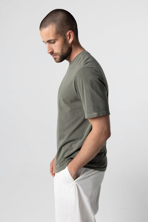 T-Shirt mit Rundhalsausschnitt und kurzen Ärmeln aus Bio-Baumwolle / Elasthan in Dschungel - MAJESTIC FILATURES