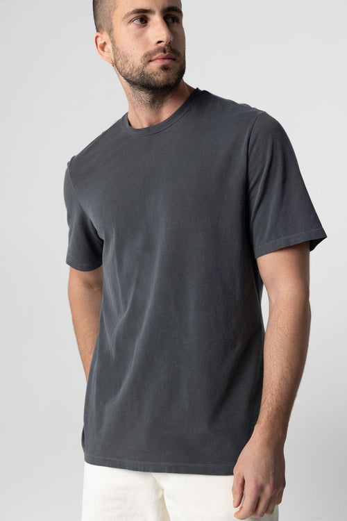 Camiseta carbonero de cuello redondo y manga corta de algodón orgánico/elastano - MAJESTIC FILATURES