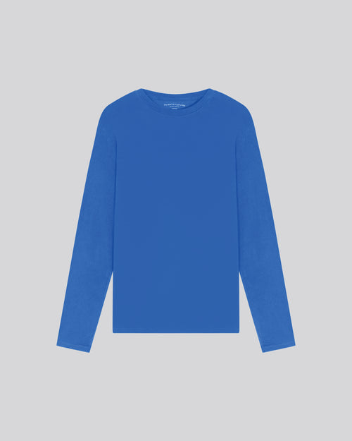 T-shirt Bleu Col Rond Manches Longues en Coton organique / Elasthanne - MAJESTIC FILATURES