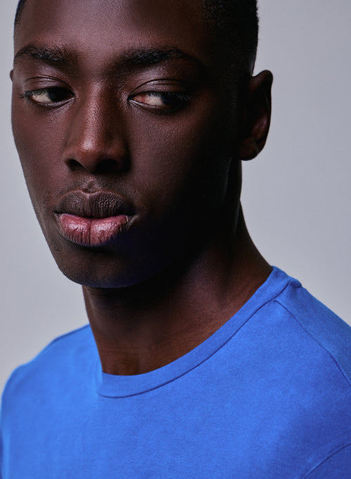 Blaues Langarm-T-Shirt mit Rundhalsausschnitt aus Bio-Baumwolle / Elasthan - MAJESTIC FILATURES