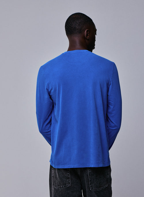 Blaues Langarm-T-Shirt mit Rundhalsausschnitt aus Bio-Baumwolle / Elasthan - MAJESTIC FILATURES