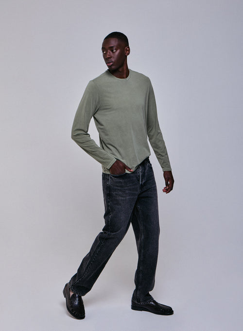 Green Round Neck Long Sleeve T-shirt in Organic Cotton / Elastane - MAJESTIC FILATURES