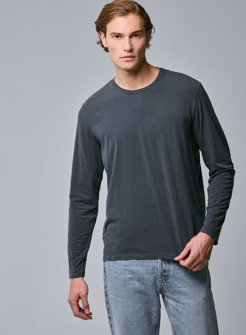 Grey Round Neck Long Sleeve T-shirt in Organic Cotton / Elastane - MAJESTIC FILATURES