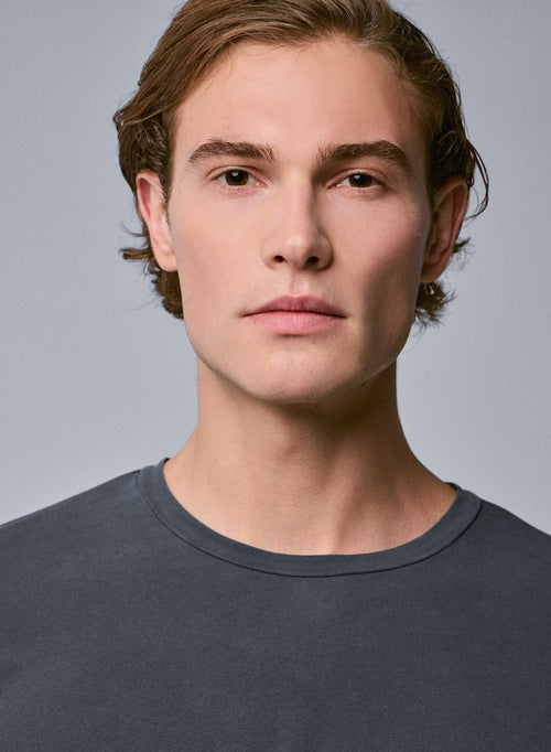 Grey Round Neck Long Sleeve T-shirt in Organic Cotton / Elastane - MAJESTIC FILATURES