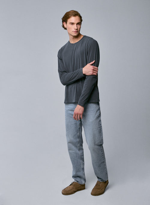 Grey Round Neck Long Sleeve T-shirt in Organic Cotton / Elastane - MAJESTIC FILATURES