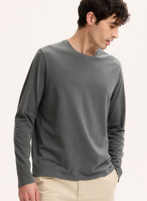 Tee shirt Gris Col Rond Manches Longues - MAJESTIC FILATURES