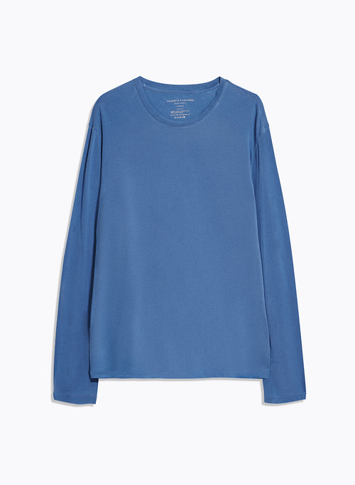 T-shirt Bleu Col Rond Manches Longues en Coton organique / Elasthanne - MAJESTIC FILATURES