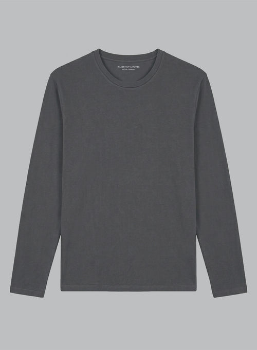 Black Round-Neck Long-Sleeve T-shirt in Organic Cotton / Elastane - MAJESTIC FILATURES