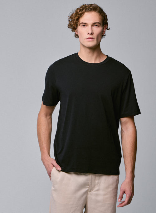 T-shirt Noir Col Rond Manches Courtes en Coton organique / Elasthanne - MAJESTIC FILATURES