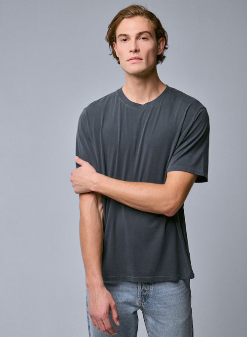 T-shirt Gris Col Rond Manches Courtes en Coton organique / Elasthanne - MAJESTIC FILATURES