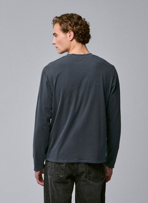 Grey Round Neck Long Sleeve T-shirt in Organic Cotton / Elastane - MAJESTIC FILATURES