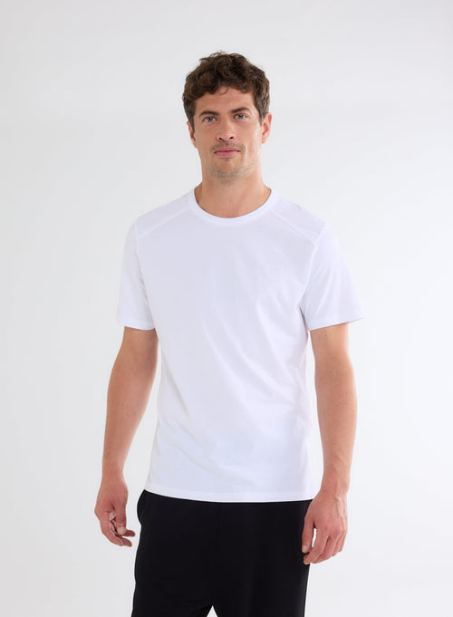 T-shirt Blanc Col Rond Manches Courtes - MAJESTIC FILATURES