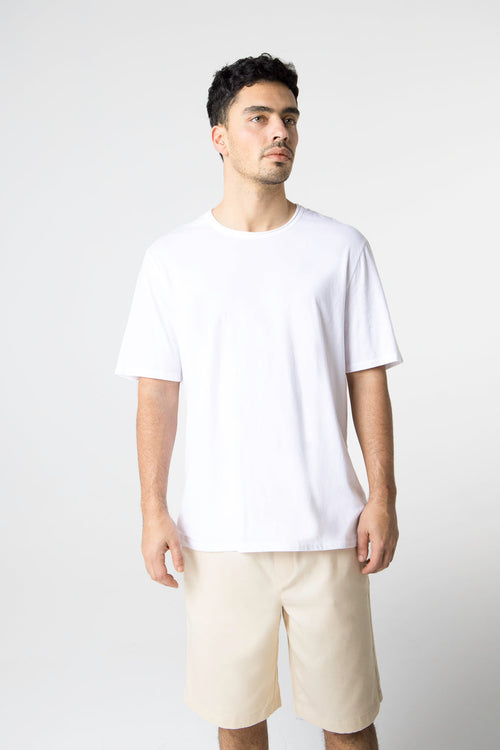 T-shirt Blanc Col Rond Manches Courtes en Coton Organique / Elasthanne - MAJESTIC FILATURES