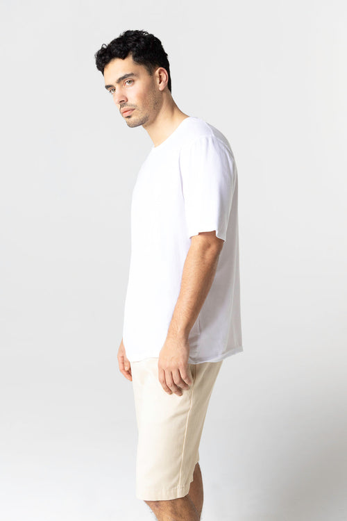 T-shirt Blanc Col Rond Manches Courtes en Coton Organique / Elasthanne - MAJESTIC FILATURES