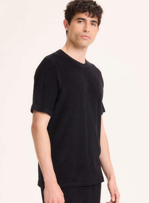 Tee shirt Noir Col Rond Manches Courtes en Coton organique / Modal - MAJESTIC FILATURES